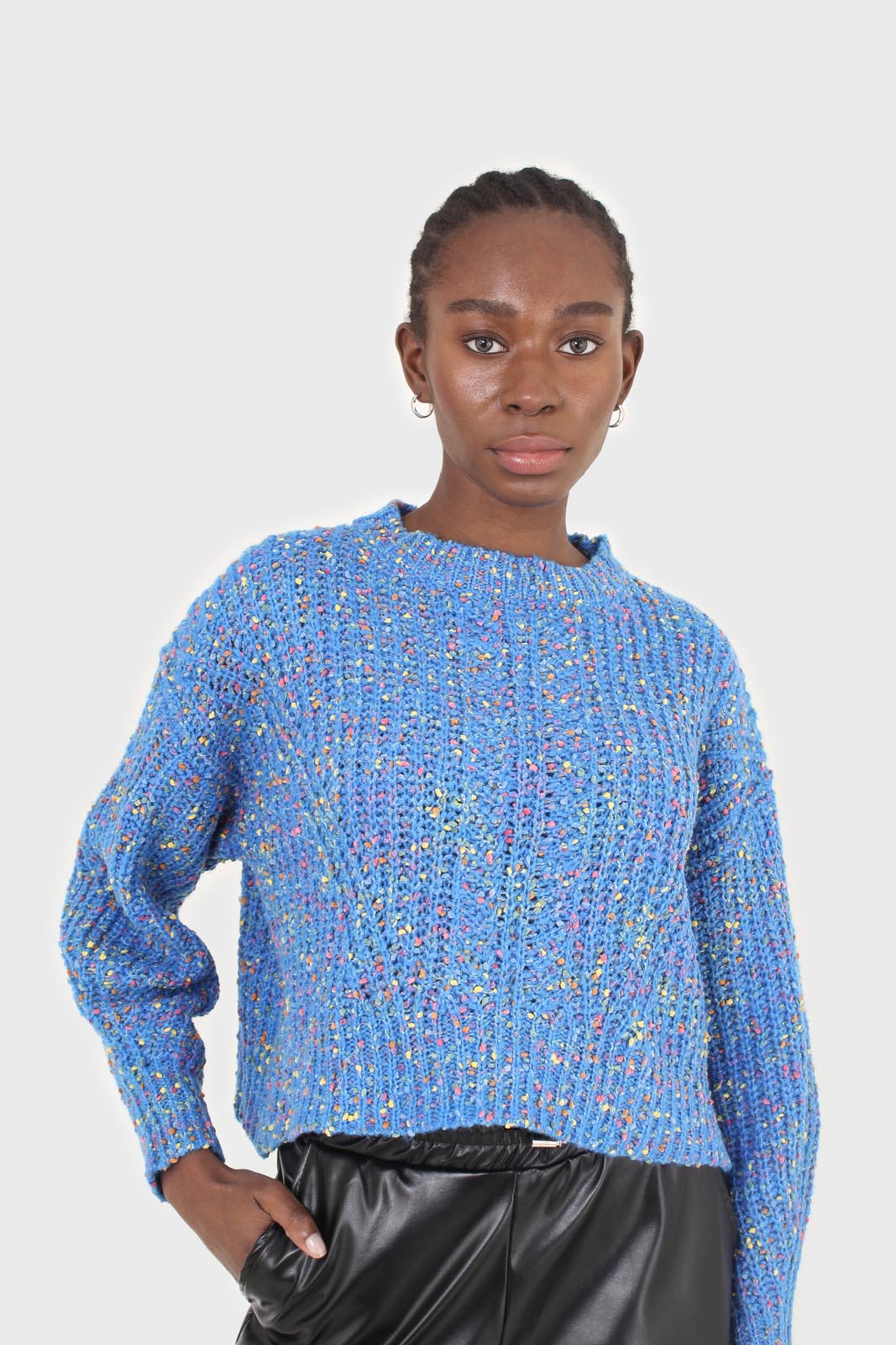 Blue rainbow fleck cropped jumper