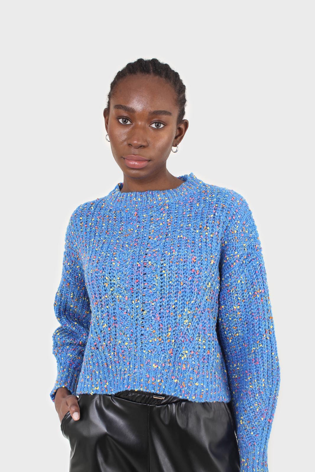 Blue rainbow fleck cropped jumper