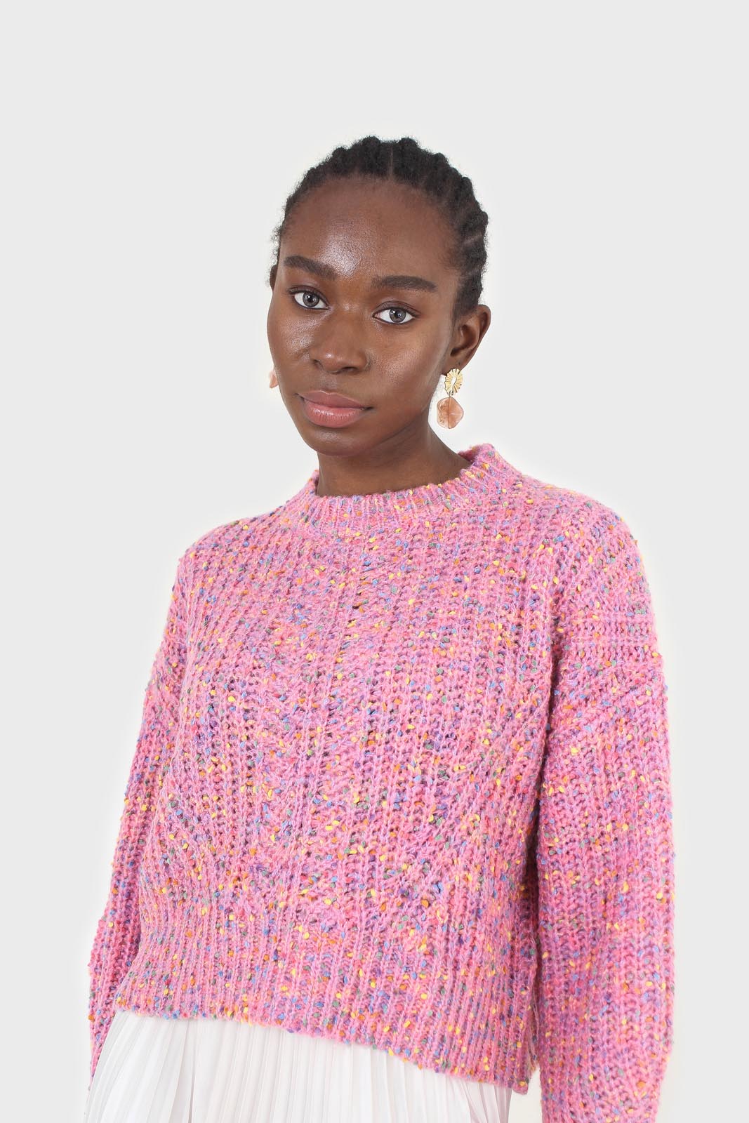 Pink rainbow fleck cropped jumper
