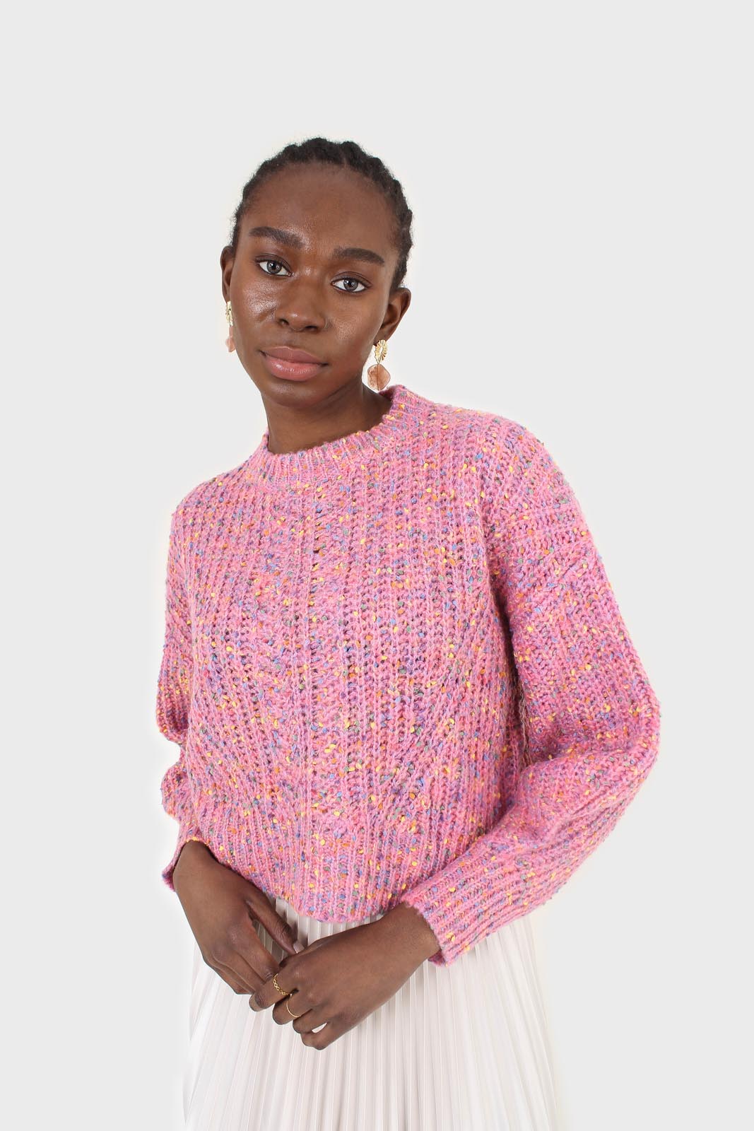 Pink rainbow fleck cropped jumper