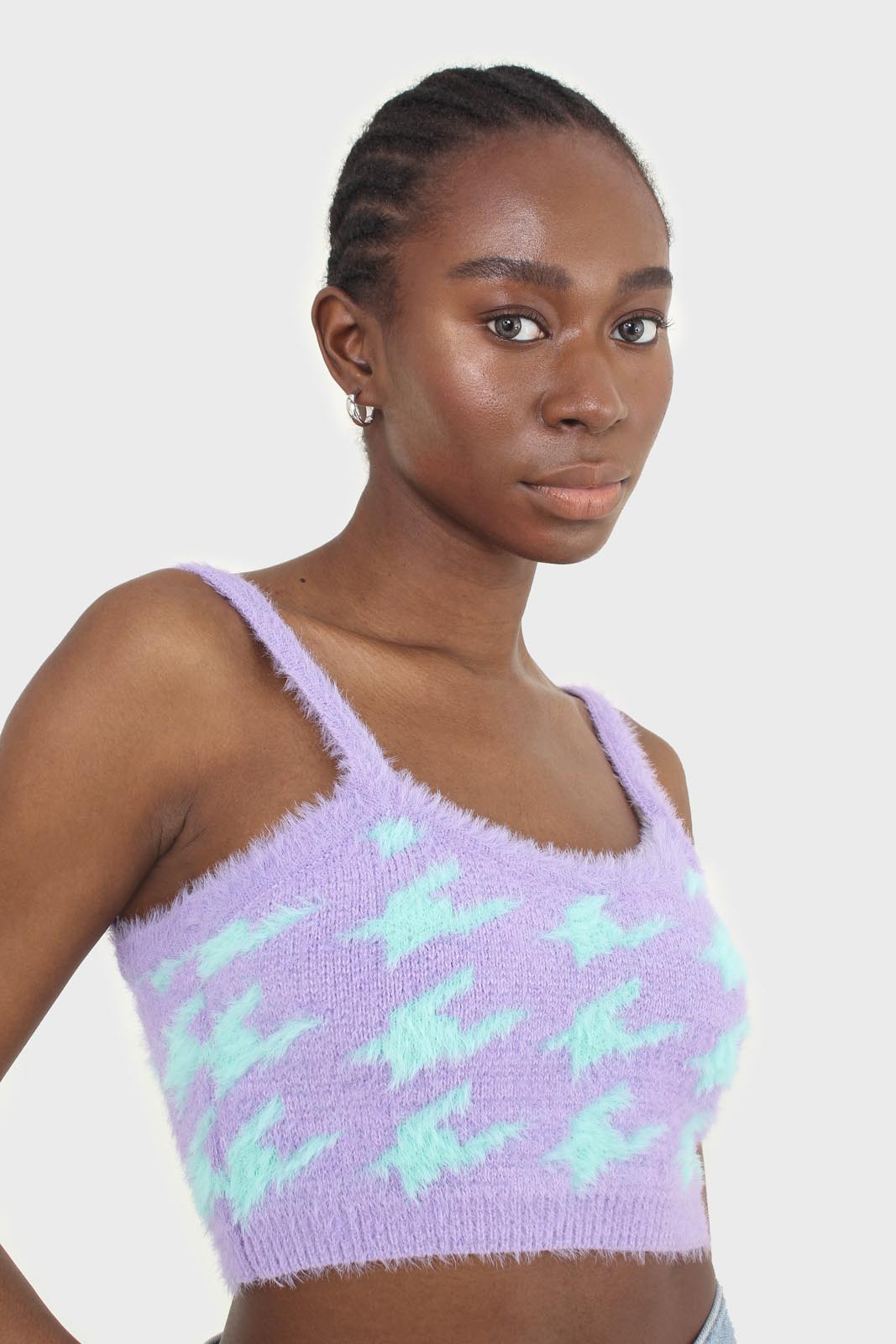 Violet and mint houndstooth fuzzy bralette