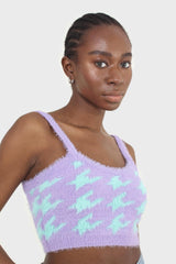 Violet and mint houndstooth fuzzy bralette