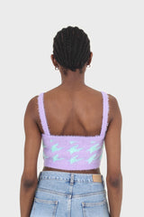 Violet and mint houndstooth fuzzy bralette