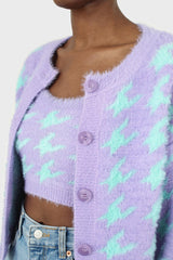 Violet and mint houndstooth fuzzy cardigan