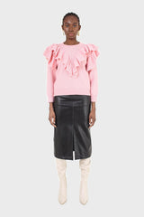 Pink deep V ruffle trim jumper