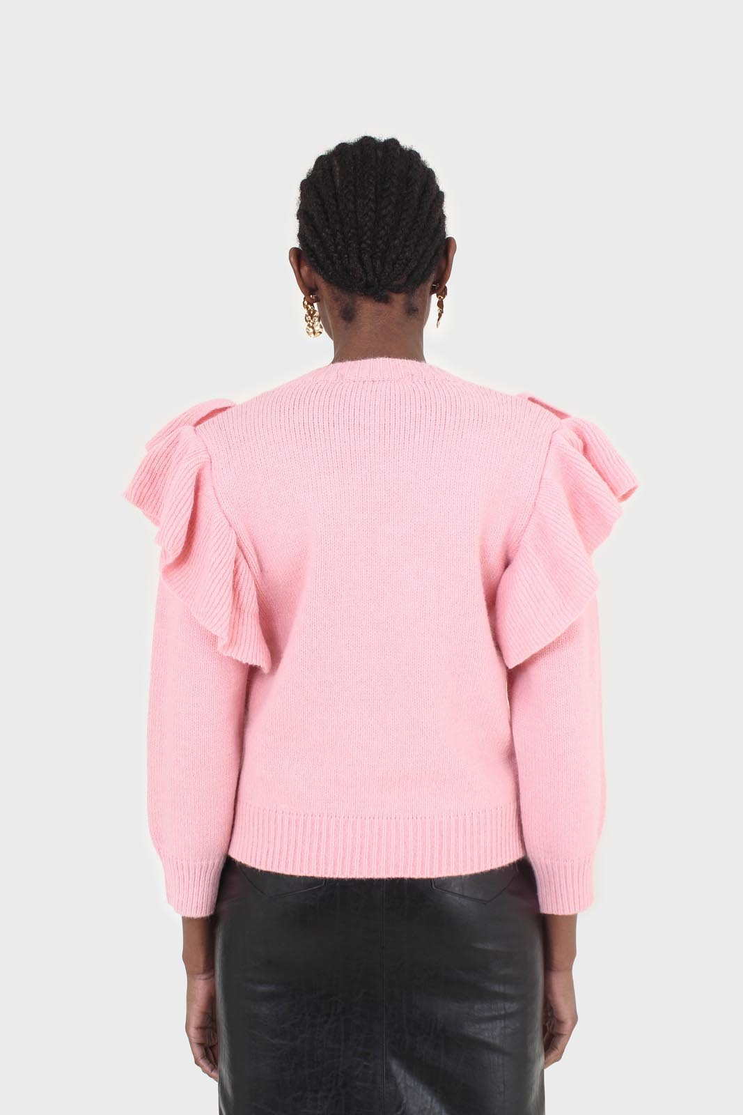 Pink deep V ruffle trim jumper