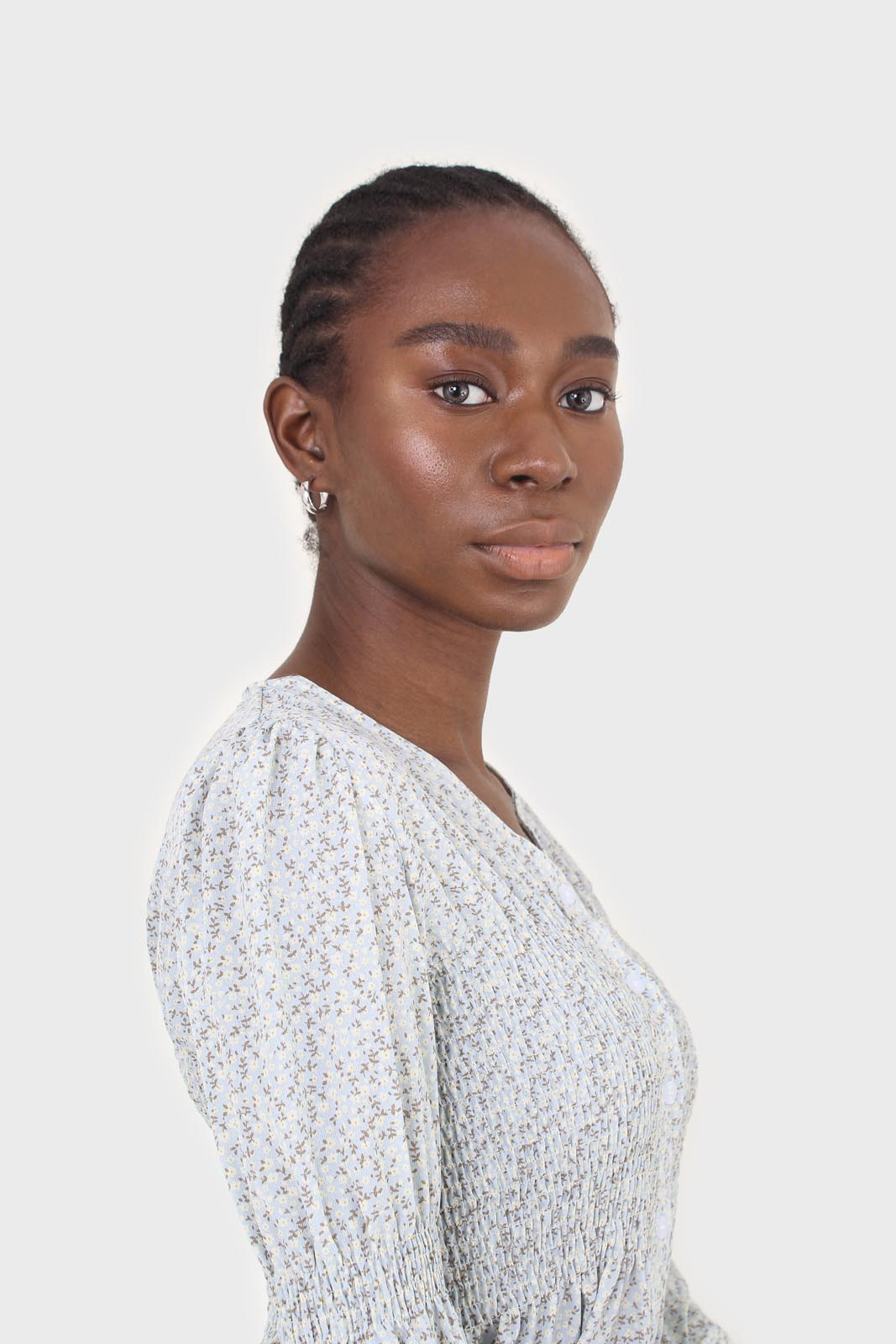 Pale blue tiny floral smocked blouse