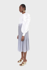 Ivory knit contrast puff sleeve top