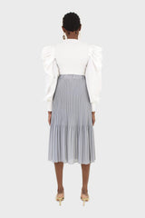Ivory knit contrast puff sleeve top