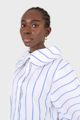White and blue striped large sleeve blouse