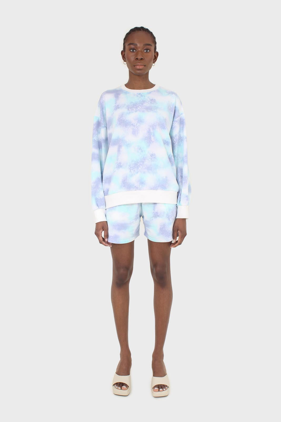 Blue and green tie dye shorts