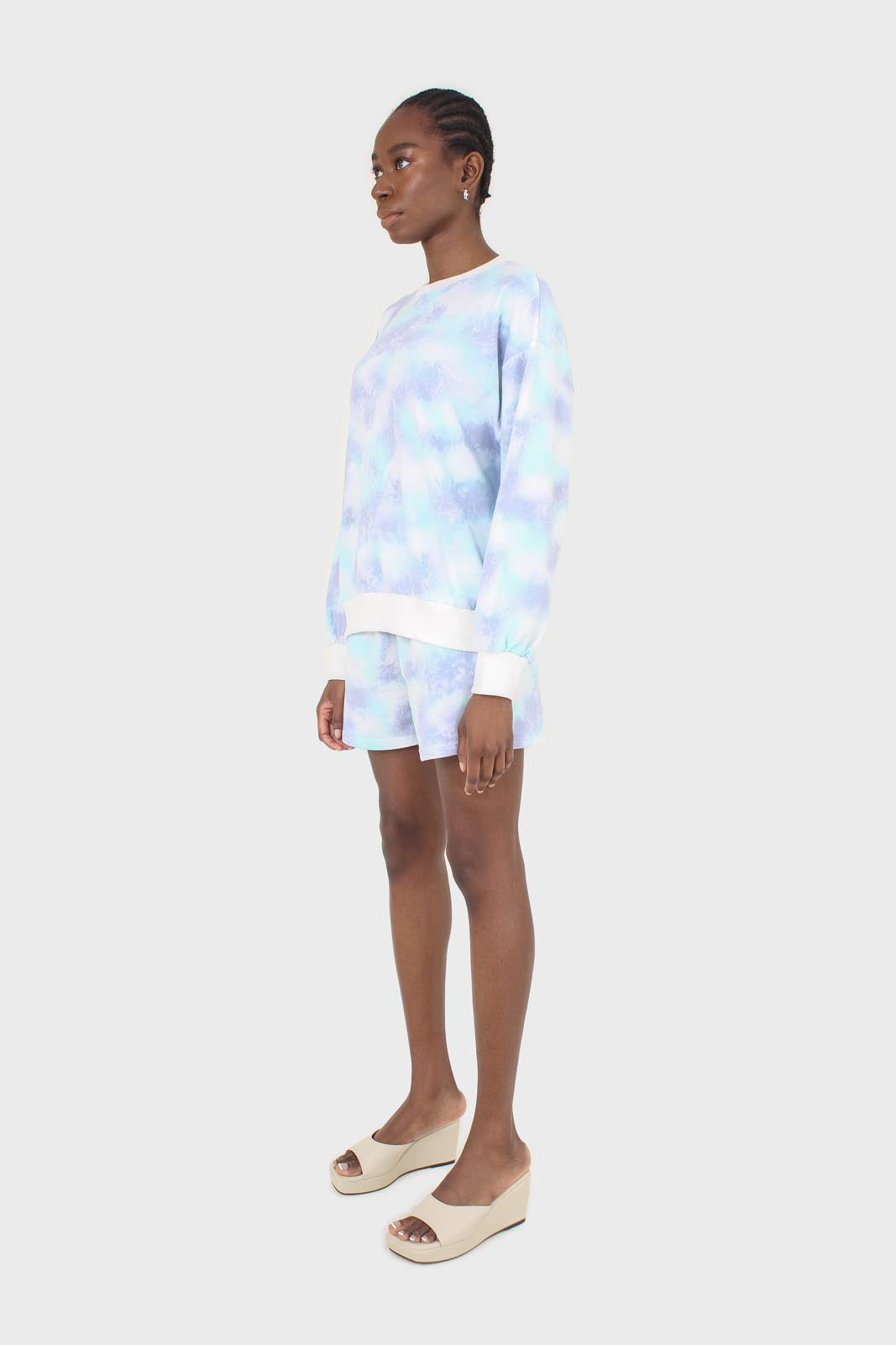 Blue and green tie dye shorts