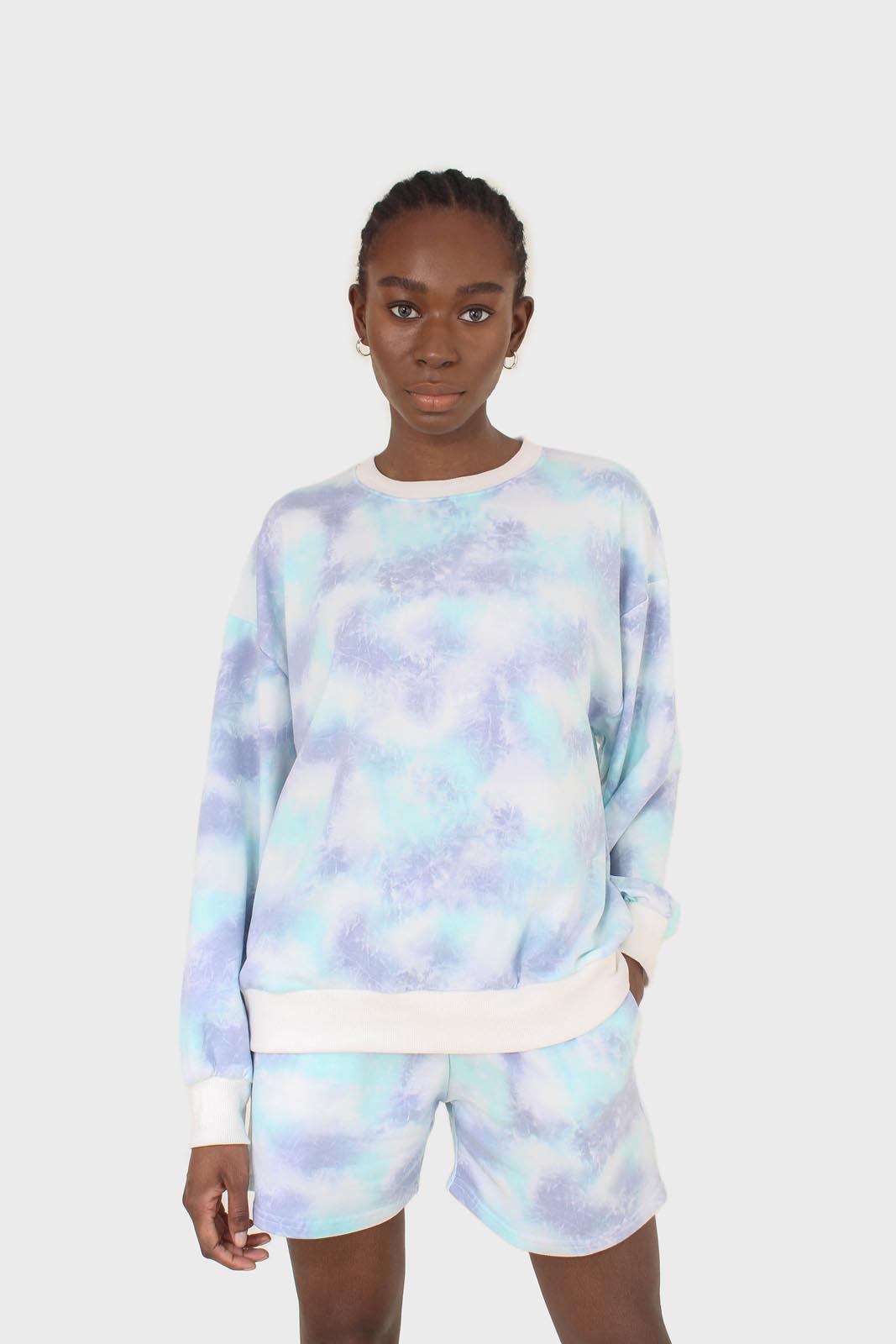 Blue and green tie dye shorts