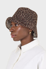 Brown mesh leopard print bucket hat