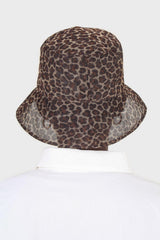Brown mesh leopard print bucket hat