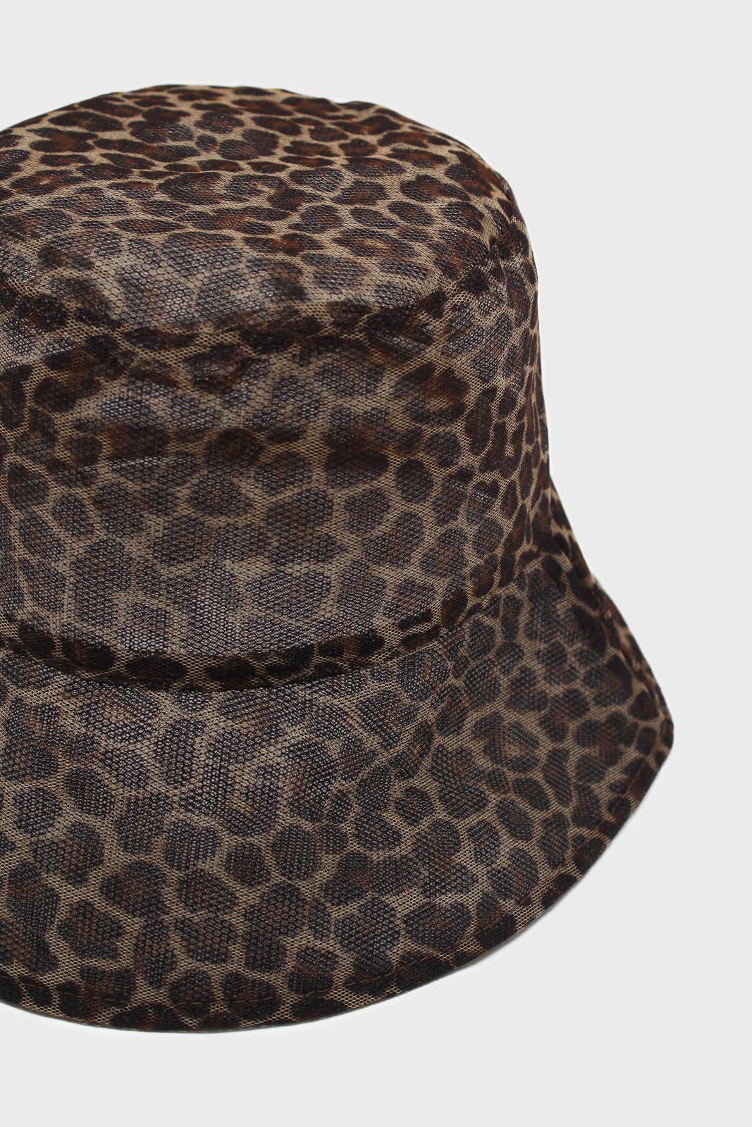 Brown mesh leopard print bucket hat