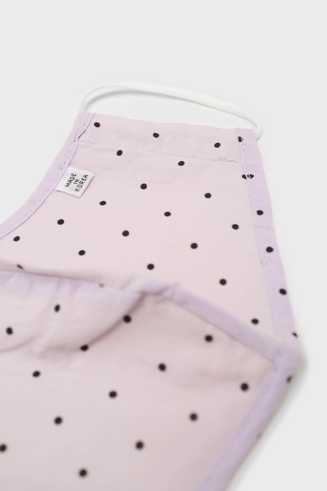 Lilac and black polka dot face mask