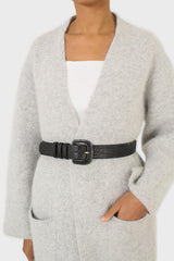 Black croc-effect genuine leather belt
