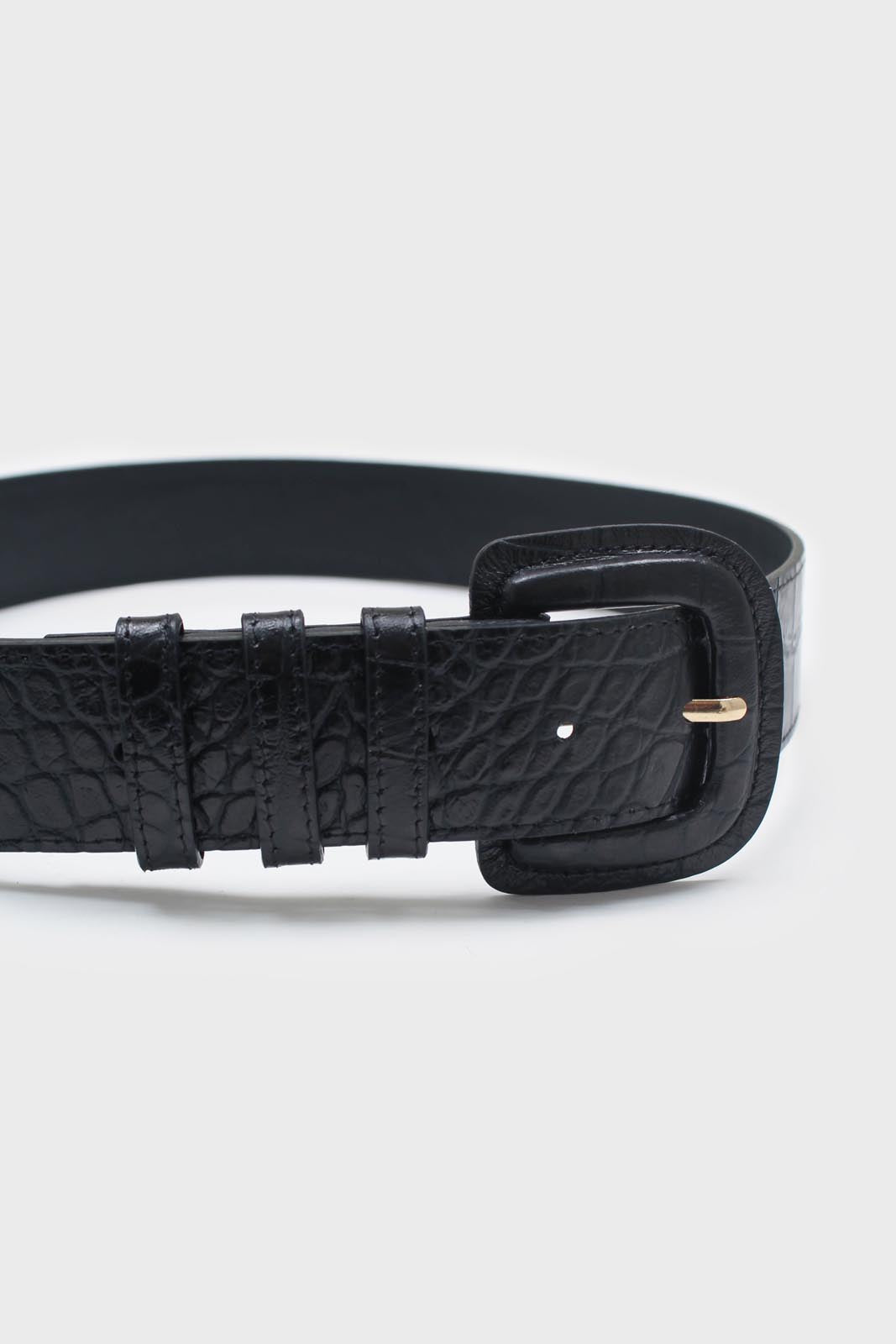 Black croc-effect genuine leather belt