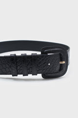 Black croc-effect genuine leather belt