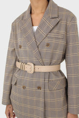 Beige croc-effect genuine leather belt
