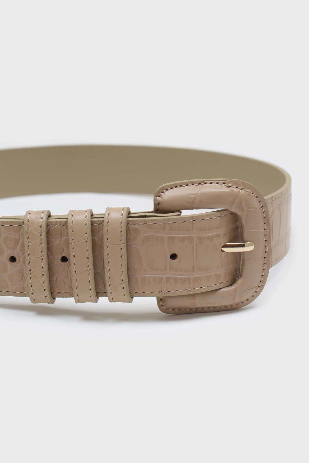 Beige croc-effect genuine leather belt
