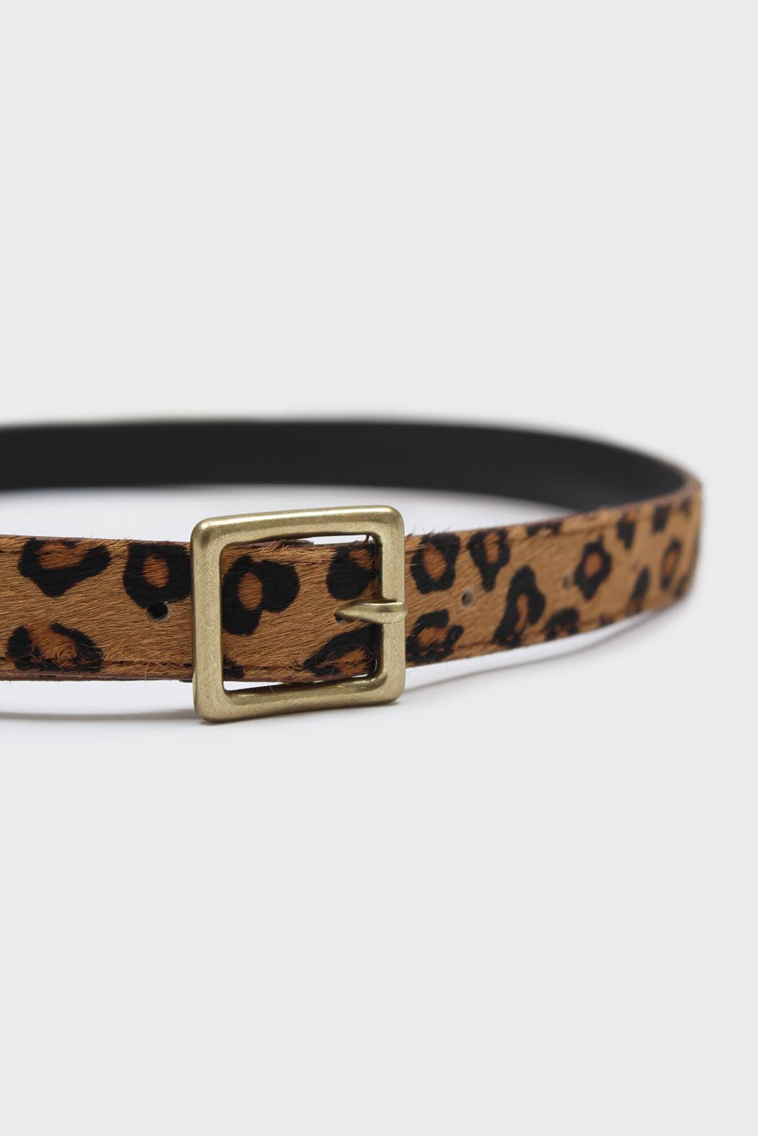 Beige leopard horsehair genuine leather thin belt