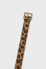 Beige leopard horsehair genuine leather thin belt
