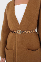 Beige leopard horsehair genuine leather thin belt