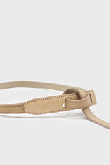 Beige genuine leather thin knot waist belt