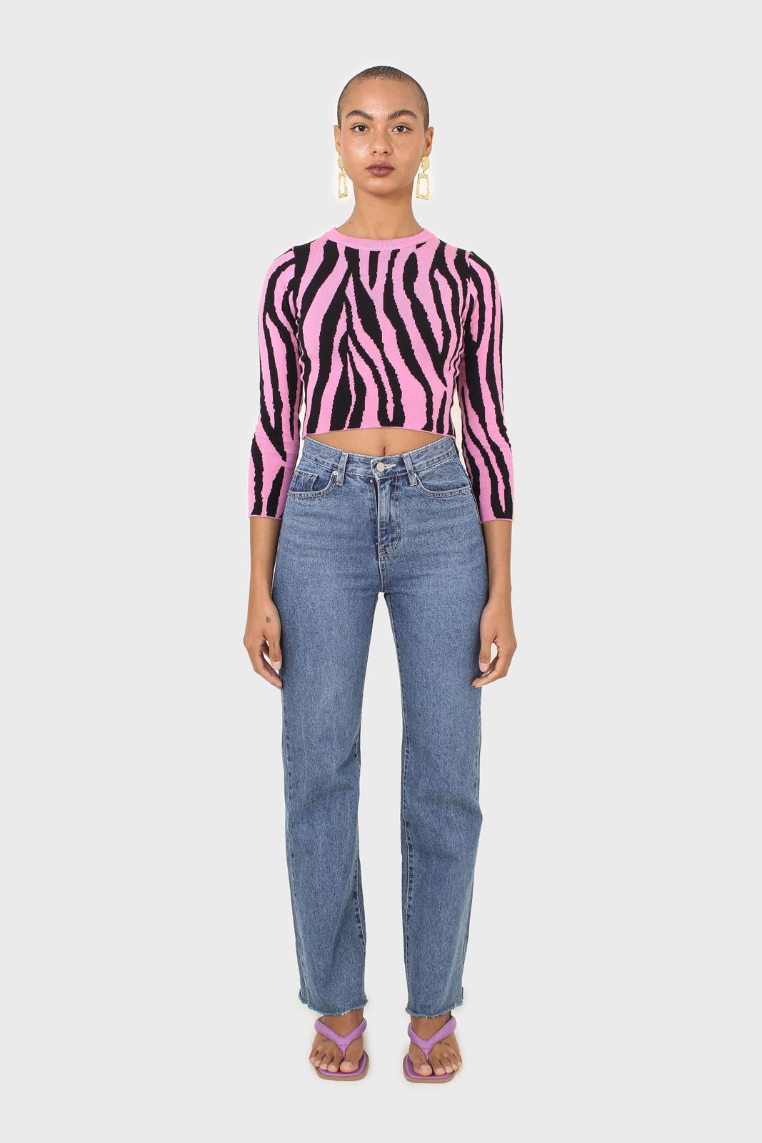 Hot pink and black zebra cropped top