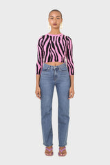 Hot pink and black zebra cropped top