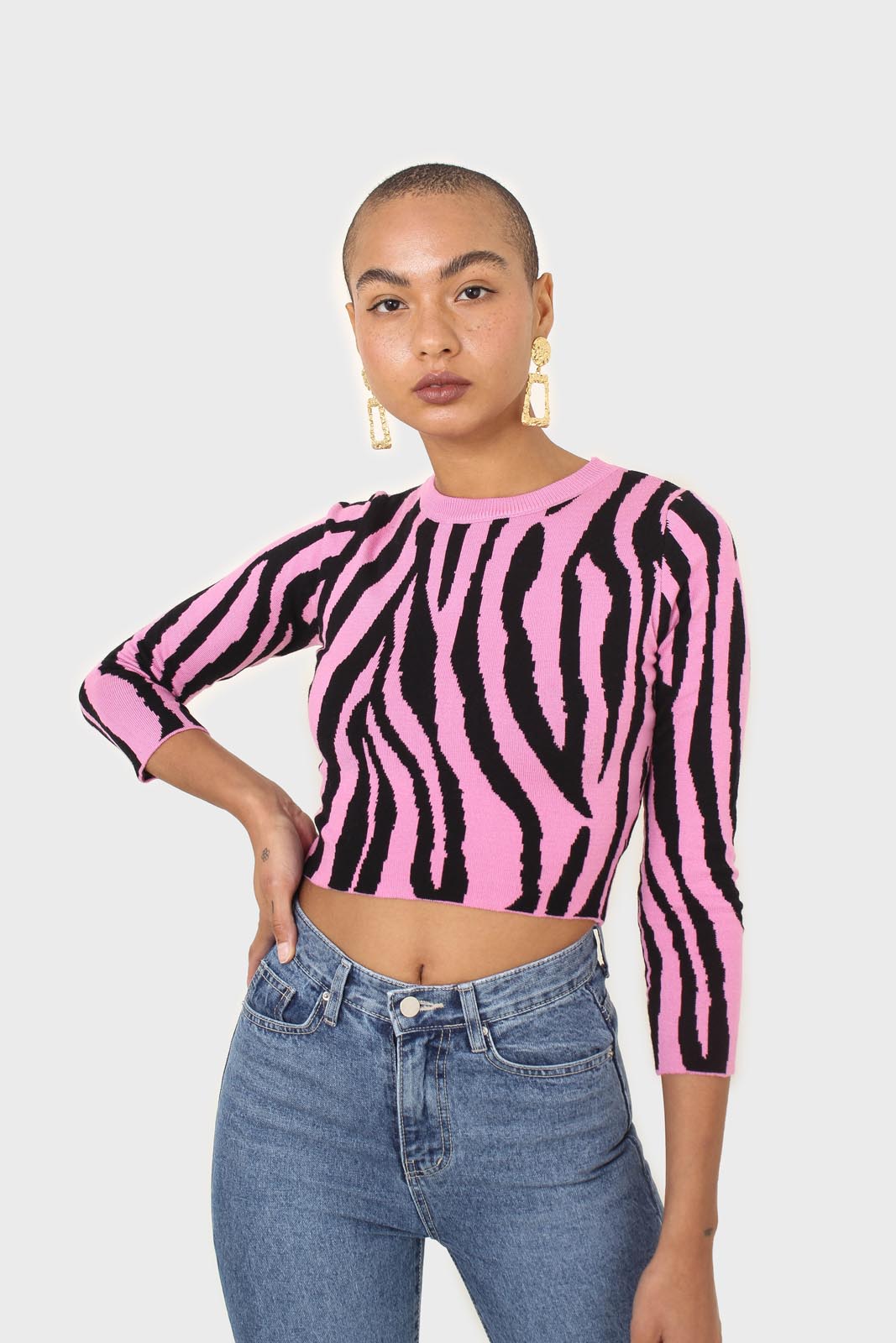 Hot pink and black zebra cropped top