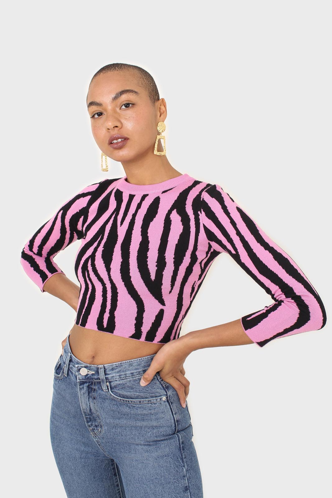 Hot pink and black zebra cropped top