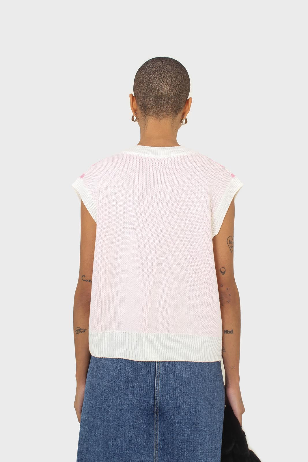 Ivory and pink argyle knit vest
