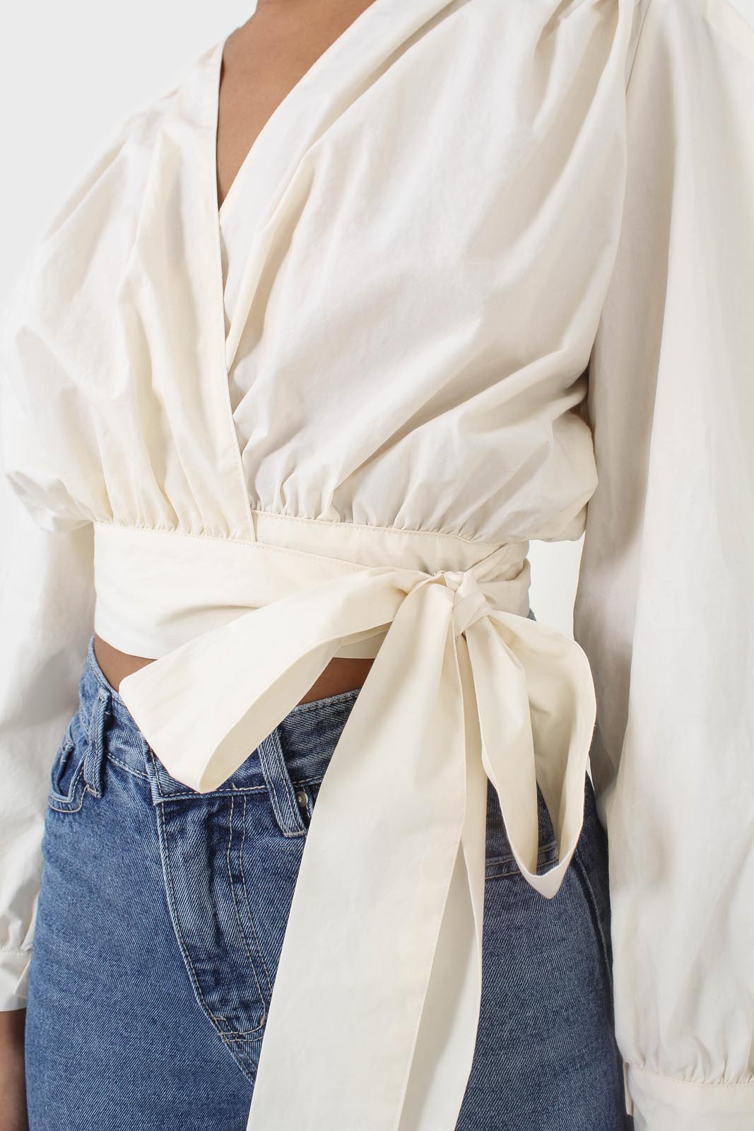 Ivory tie waist cropped blouse