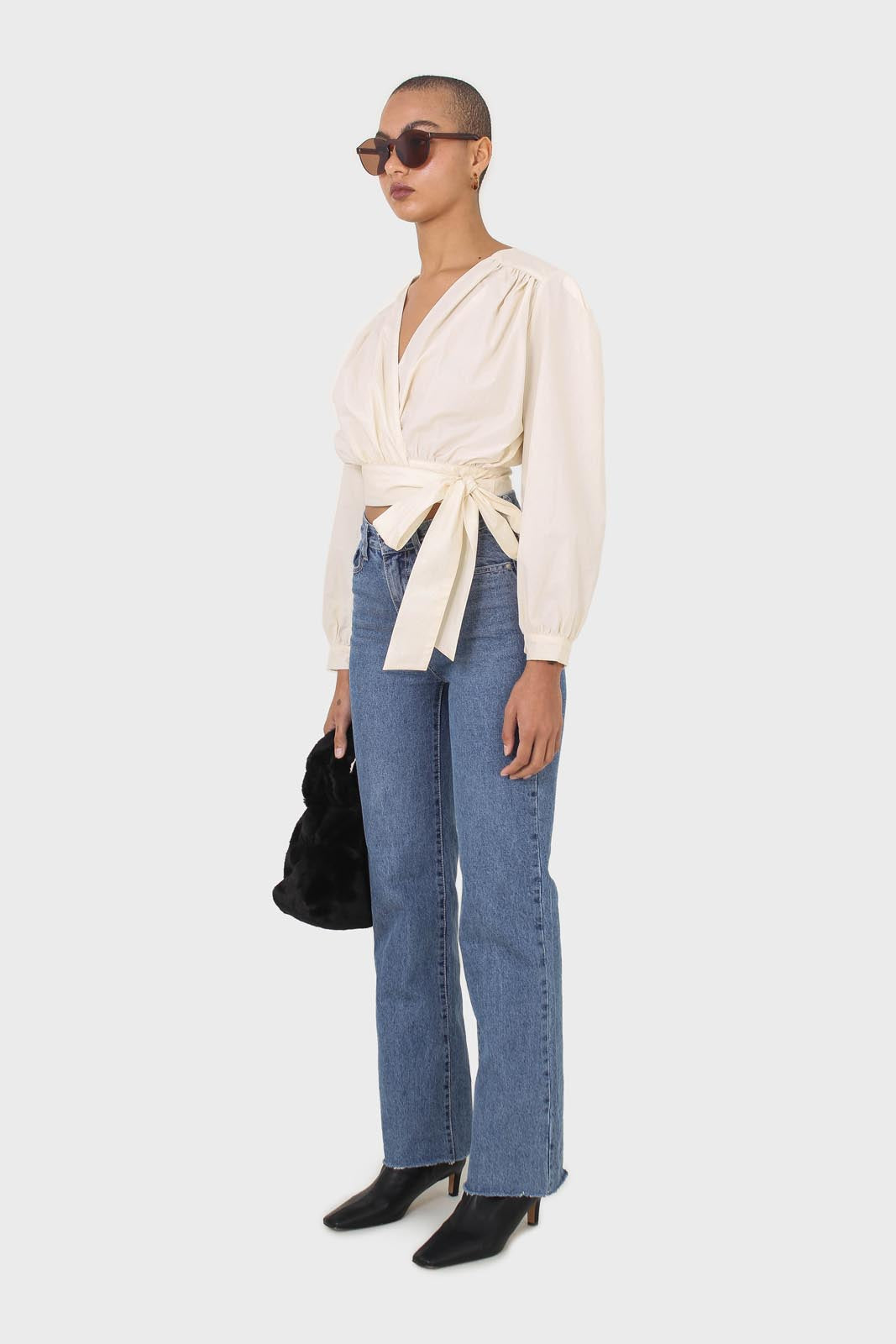 Ivory tie waist cropped blouse