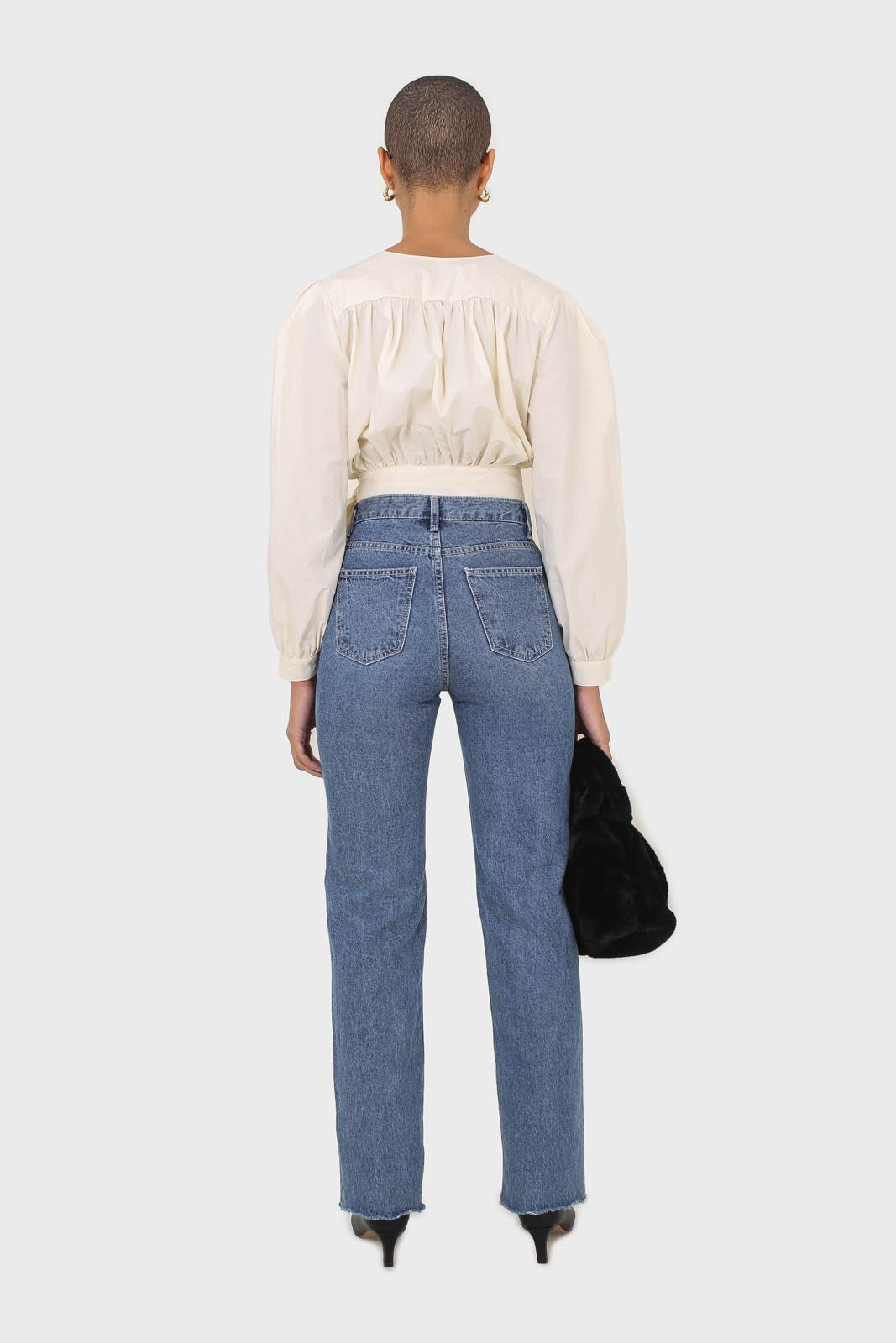 Ivory tie waist cropped blouse