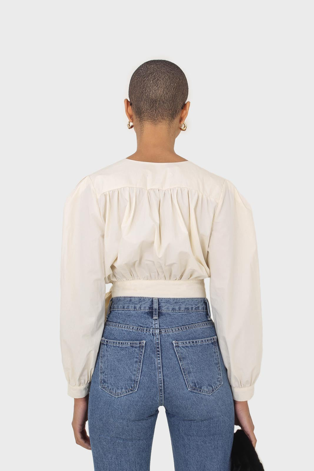 Ivory tie waist cropped blouse