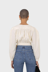 Ivory tie waist cropped blouse