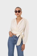 Ivory tie waist cropped blouse