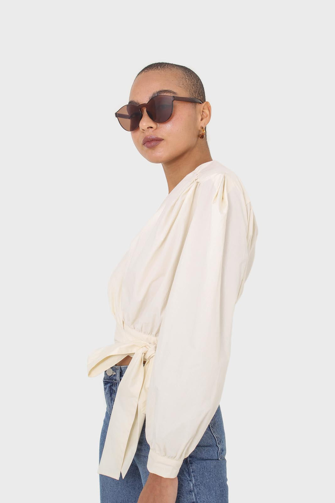 Ivory tie waist cropped blouse
