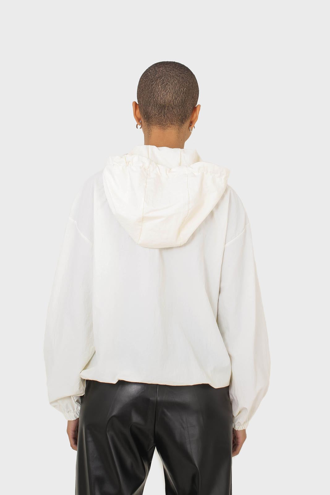 Ivory and navy V color block windbreaker