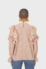 Orange and white floral print lace trim top
