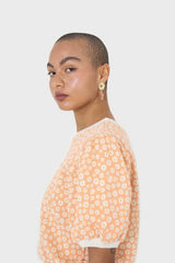 Orange and white daisies short puff sleeved top