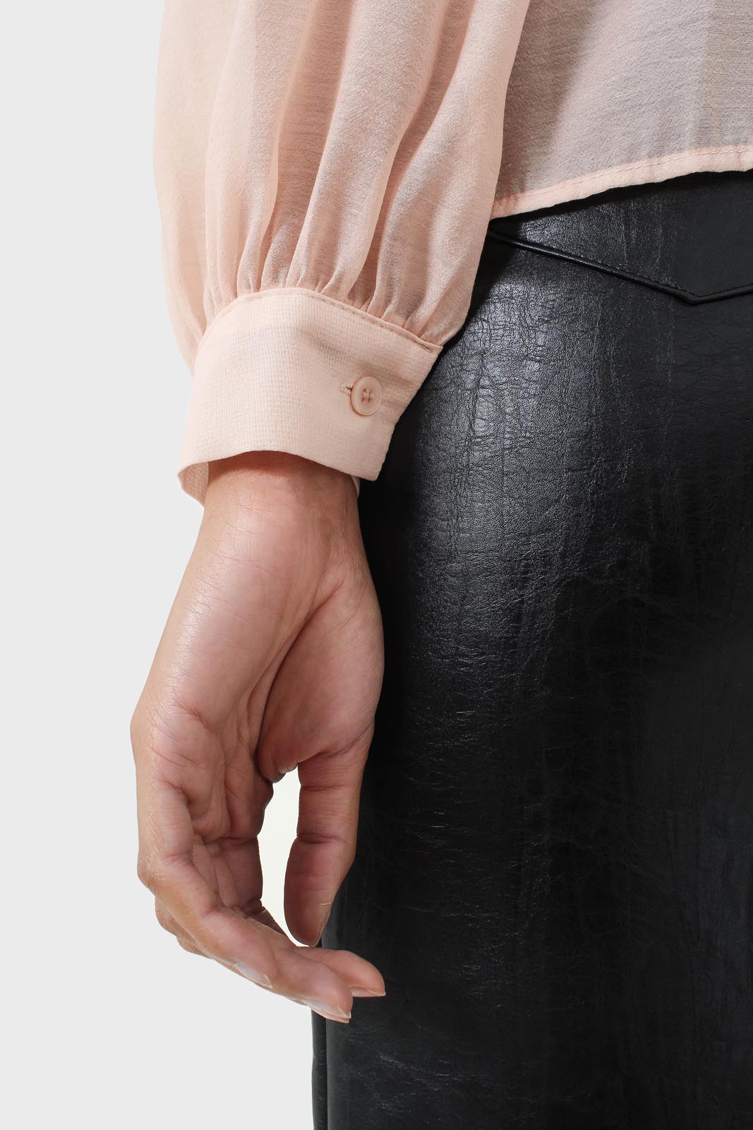 Pink and black pussy bow semi sheer blouse