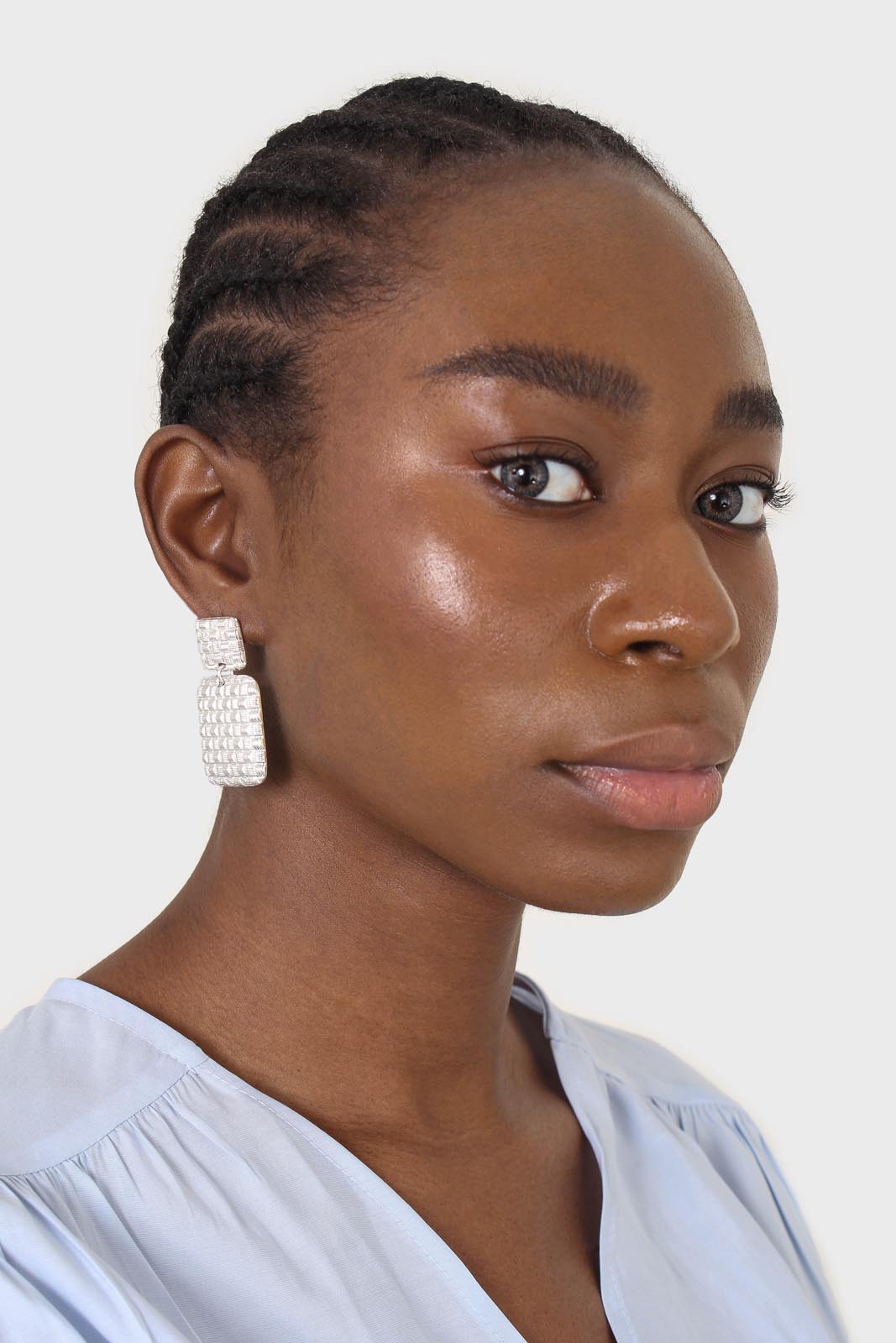Silver woven square earrings