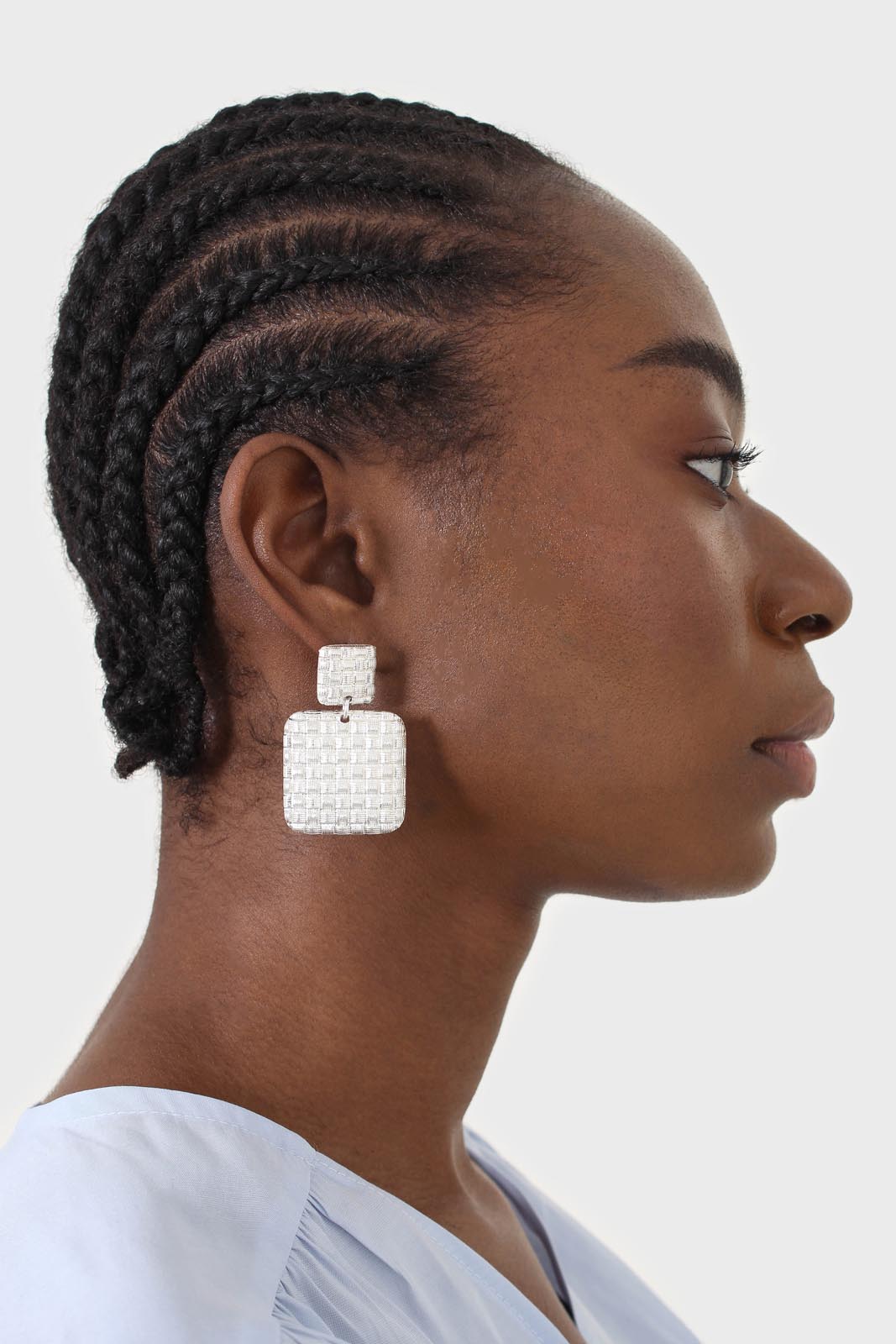 Silver woven square earrings