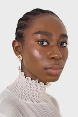 Gold and genuine pearl circle earrings