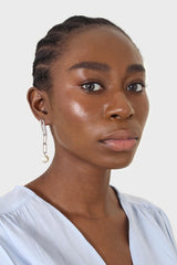 Silver chain link pearl earrings